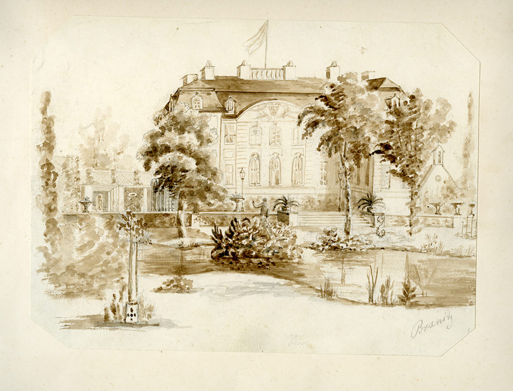Aquarell mit der Ansicht von Schloss Branitz aus dem Jahr 1860