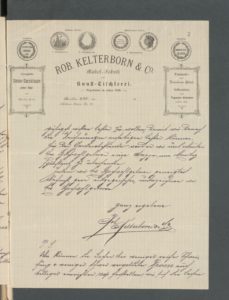 Brief der Möbel-Fabrik Kelterborn & Co.