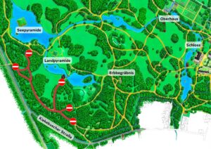 Freigegebenen und noch gesperrte Wege im südöstlichen Branitzer Innenpark
