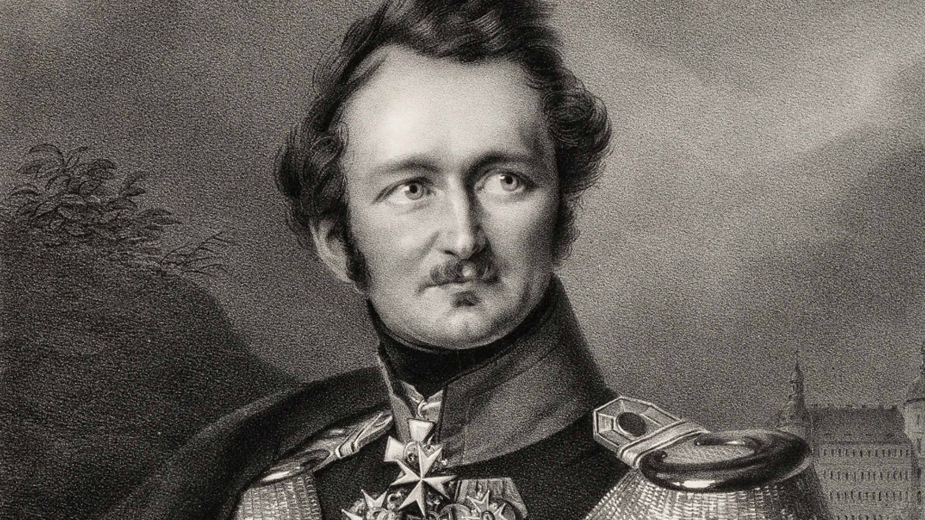 Porträt von Fürst Pückler in Schwarz-Weiss